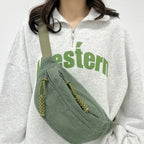 Sac banane femme en velours vert et doux