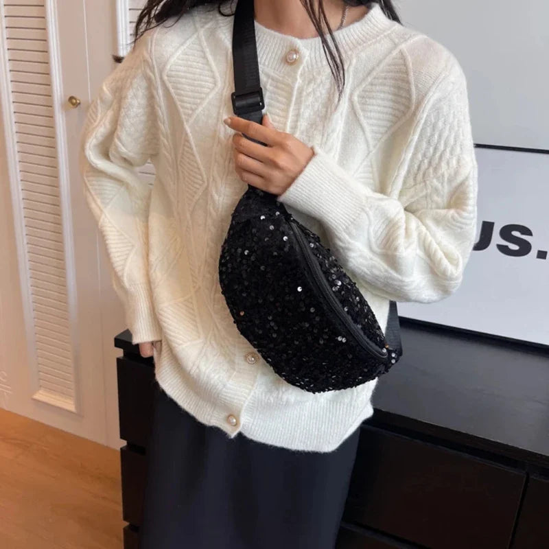 Sac banane femme noir et pailleté