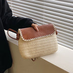 Sac bandoulière beige et marron en paille