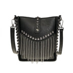 Sac bandoulière femme à frange et rivet métallique