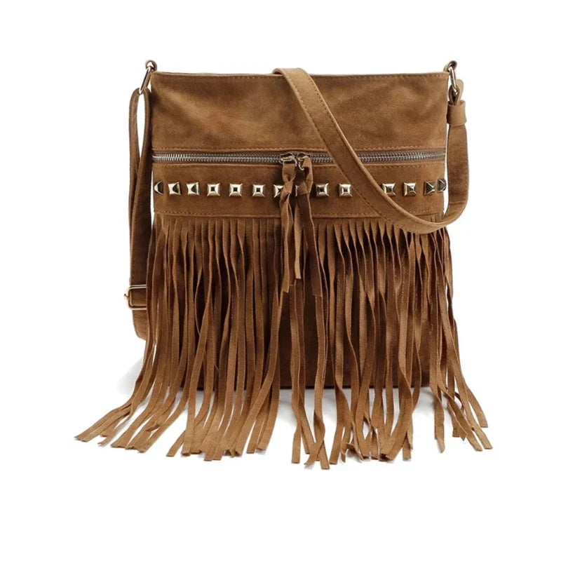 Sac bandoulière femme marron en simili suédine