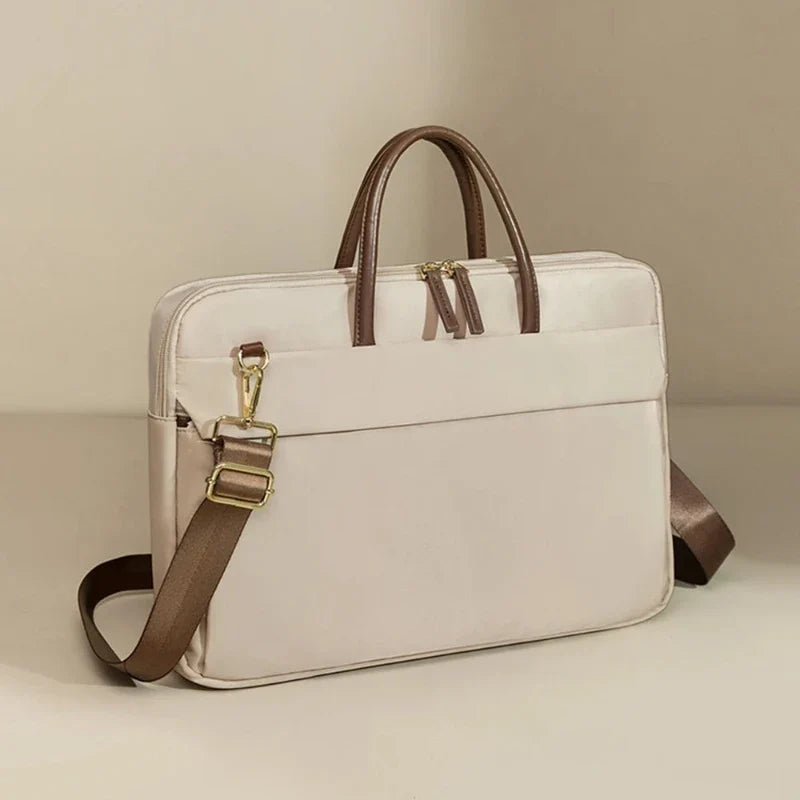 Sac beige pour ordinateur féminin en nylon