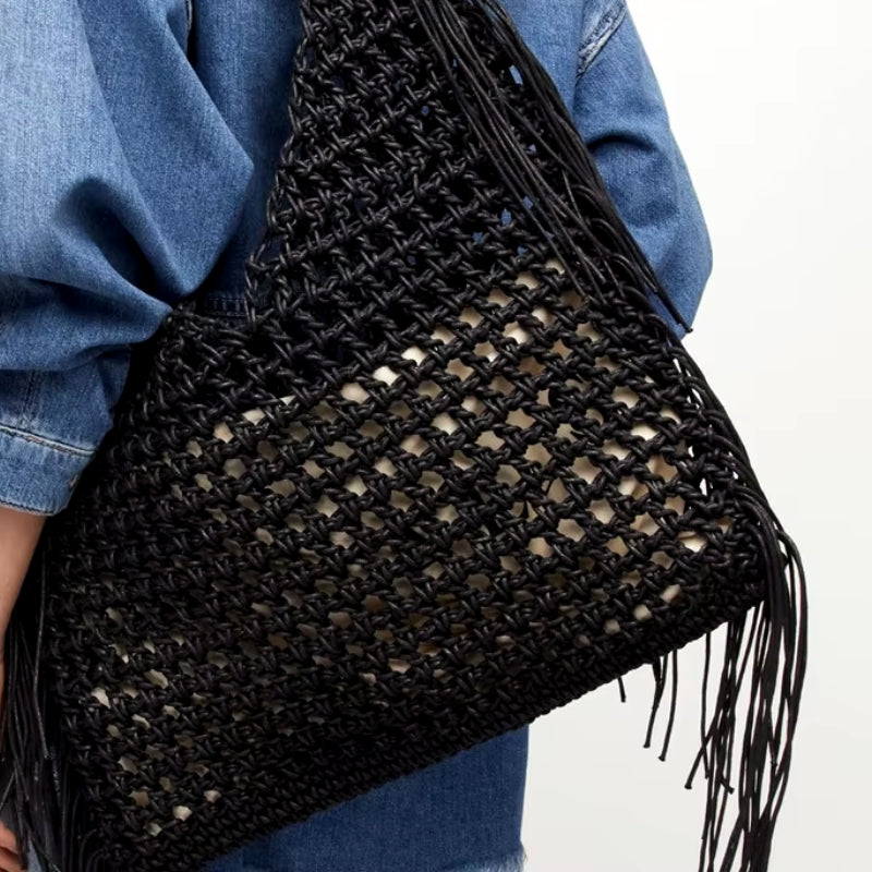 Sac bohème noir de grande taille pour la plage