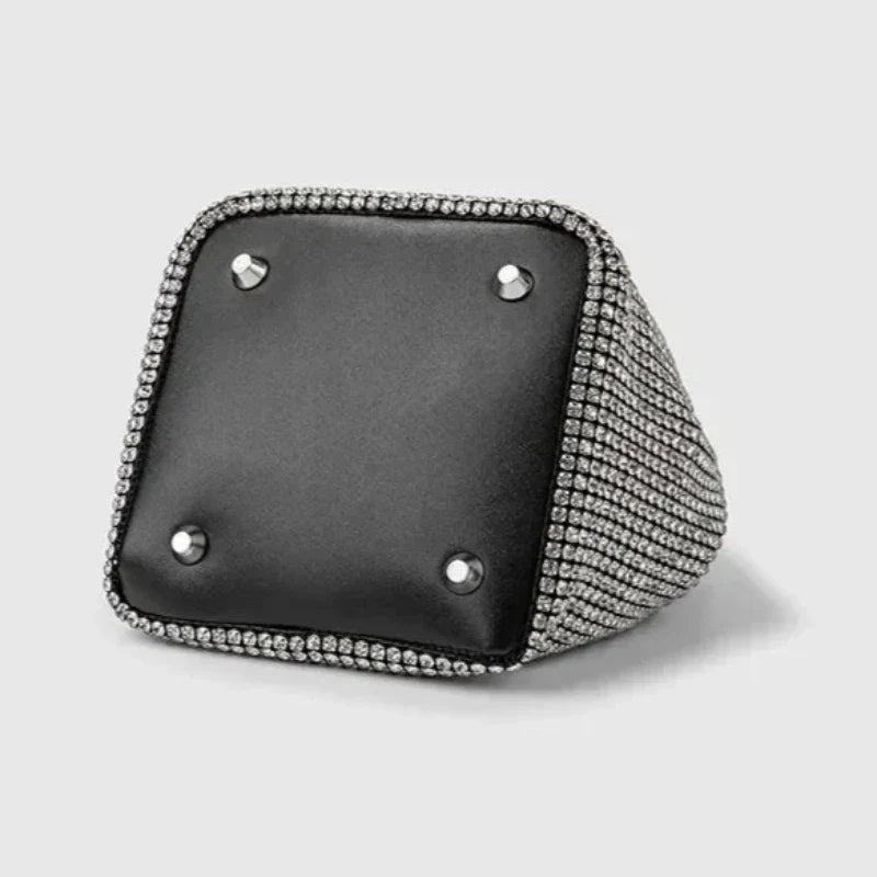 Sac brillant pour femme, style seau à strass