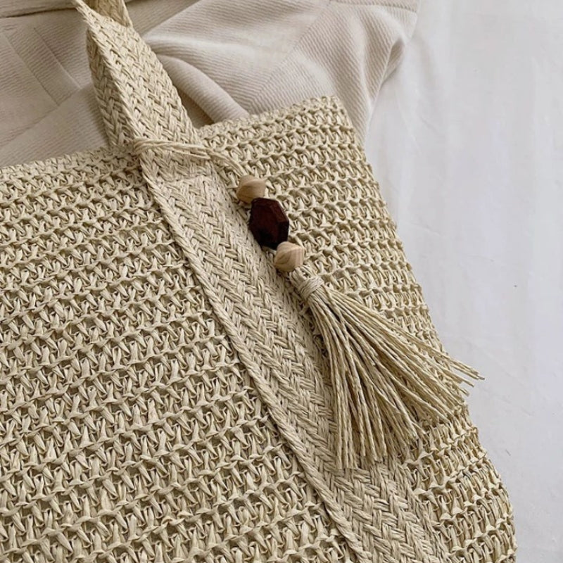 Sac cabas avec paille tressée