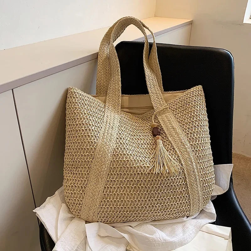 Sac cabas en paille avec tressage