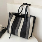 Sac cabas en toile avec rayures grande capacité