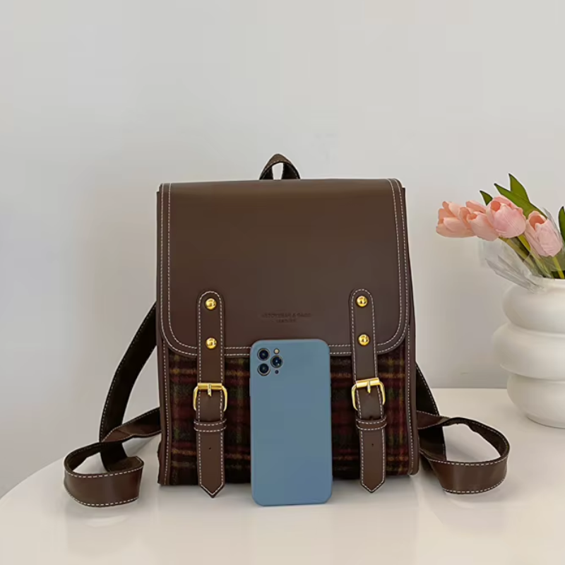 Sac cartable à carreaux au style rétro féminin