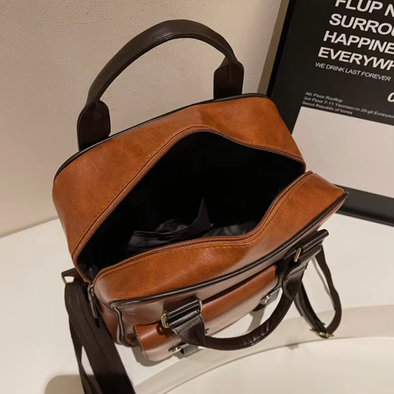 Sac cartable féminin brun multipoches