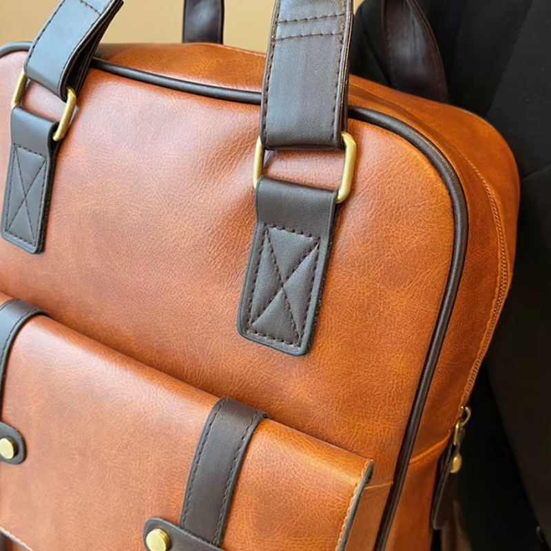 Sac cartable marron à multiples poches pour femme