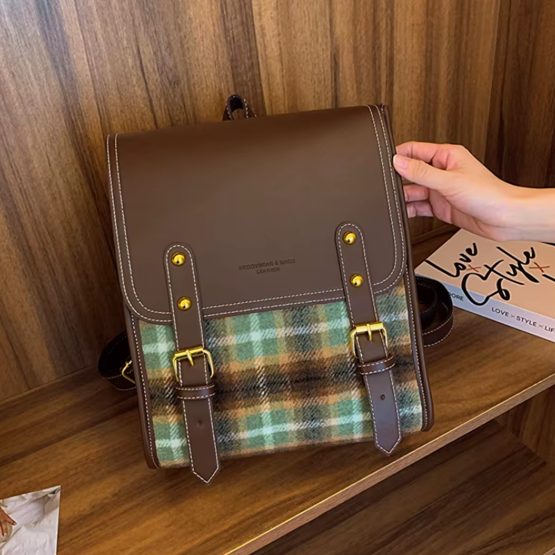 Sac cartable pour femme au motif carreaux rétro