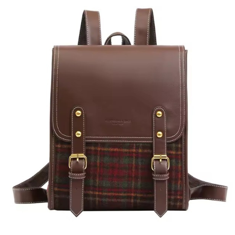 Sac cartable rétro à carreaux pour femme