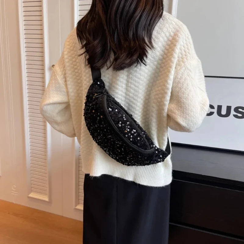 Sac ceinture noir pailleté pour femme