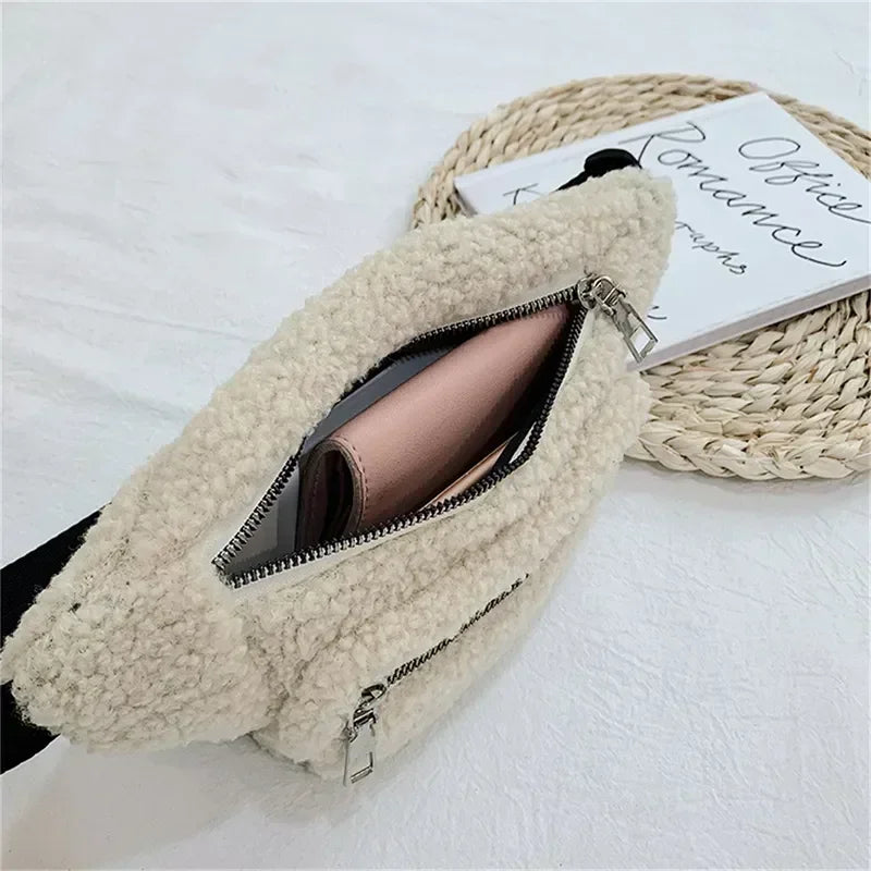 Sac ceinture pratique en peluche pour femme