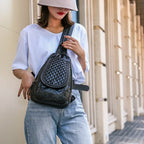 Sac compact noir pour femme, à main et à dos