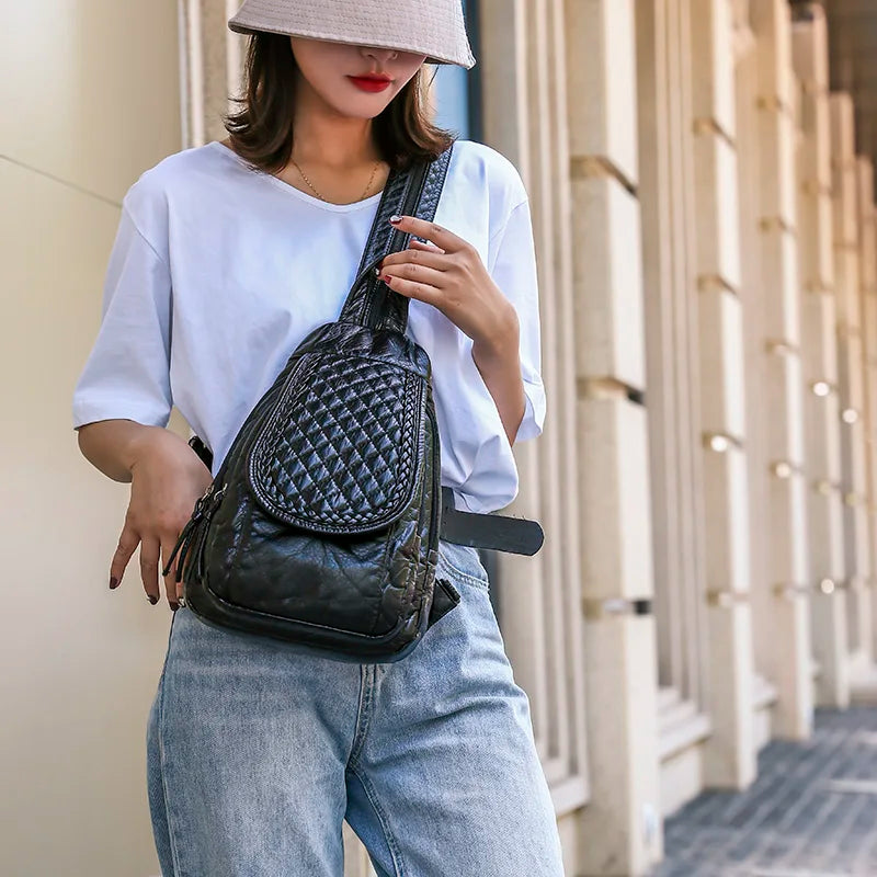 Sac compact noir pour femme, à main et à dos