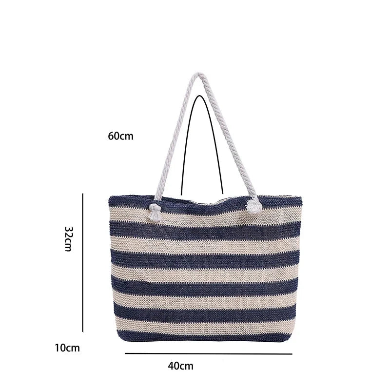 Sac de plage en paille au motif rayé