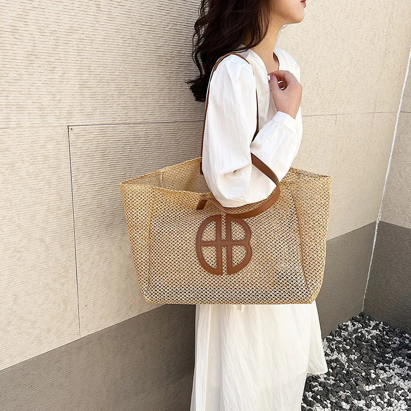 Sac de plage en paille de grande contenance