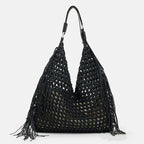 Sac de plage noir spacieux au look bohème
