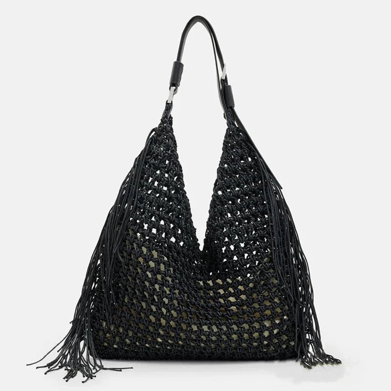 Sac de plage noir spacieux au look bohème