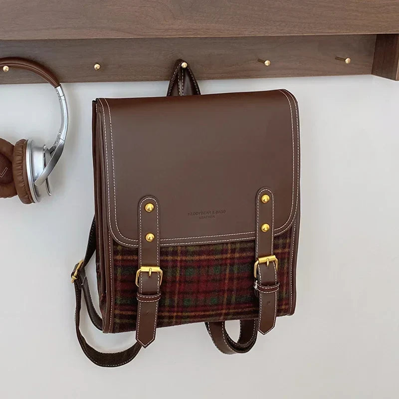 Sac de style cartable femme rétro à carreaux
