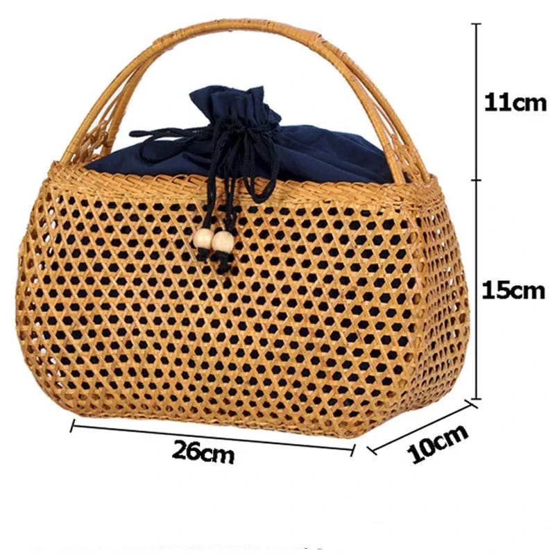 Sac élégant petit format en bambou et paille