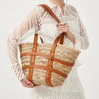 Sac en paille à lanières format fourre-tout