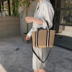 Sac en paille au format panier avec bandoulière