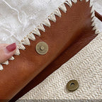 Sac en paille bicolore beige et marron avec bandoulière