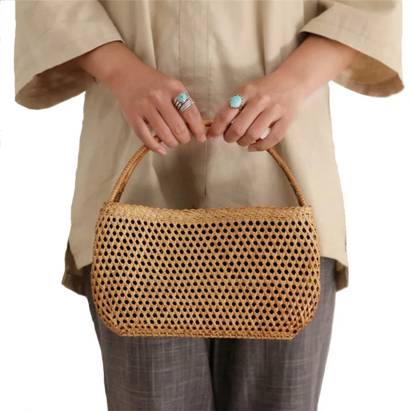 Sac en paille et bambou élégant petit format