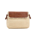 Sac en paille marron et beige à bandoulière
