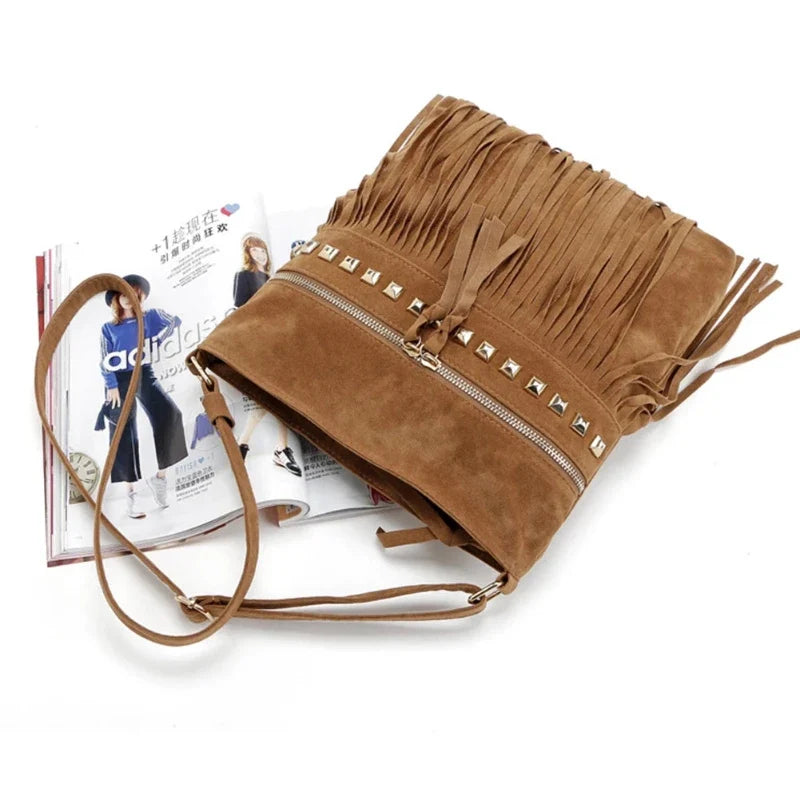 Sac en simili suédine marron avec bandoulière pour femme
