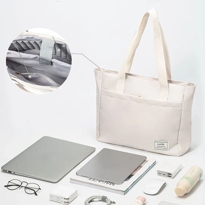 Sac en toile blanche pour ordinateur femme