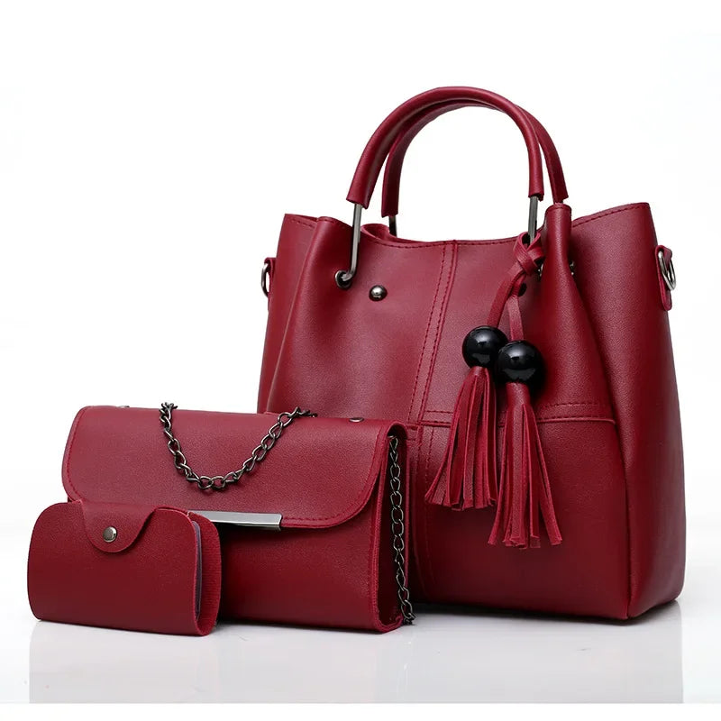 Sac féminin à main en ensemble trois pièces