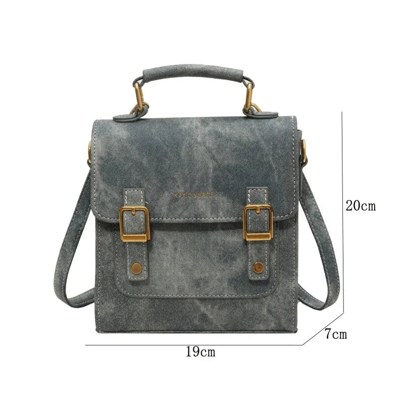 Sac féminin bleu façon cartable raffiné