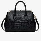 Sac féminin en cuir noir au motif crocodile
