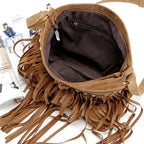 Sac féminin marron à bandoulière en simili suédine