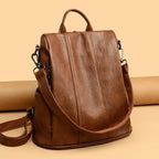 Sac féminin rétro à main et à dos en simili marron