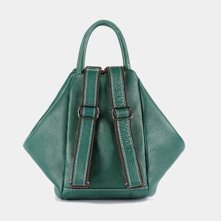 Sac féminin vert transformable pour main et dos