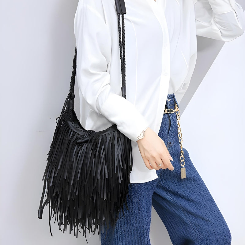 Sac femme bandoulière avec finitions à franges