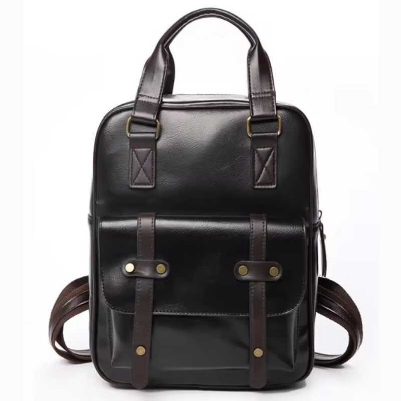 Sac femme brun façon cartable à plusieurs poches
