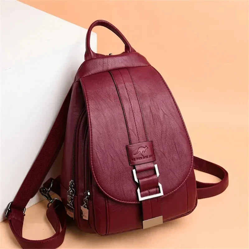 Sac femme en simili rouge multipoches à porter main ou dos