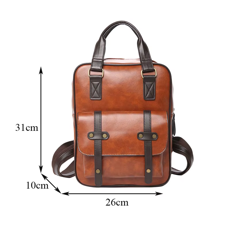 Sac femme façon cartable marron multipoches