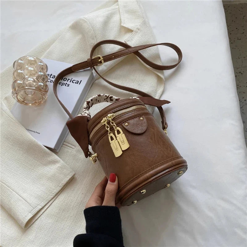 Sac femme façon seau, vintage et marron