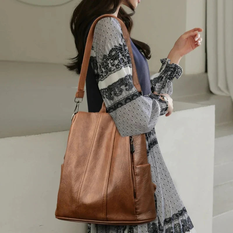 Sac femme marron en simili style vintage à main ou dos