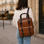 Sac femme multipoches marron format cartable