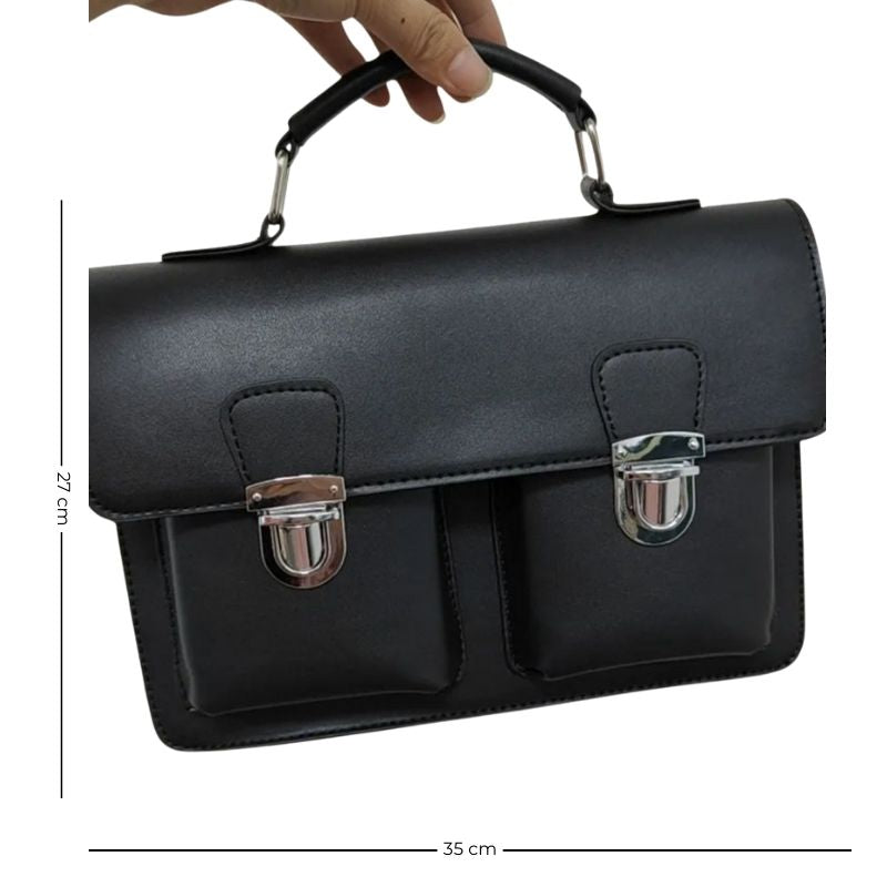 Sac femme noir de type cartable mallette