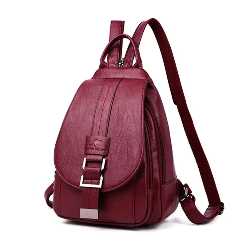 Sac femme rouge en simili à main et à dos multipoches