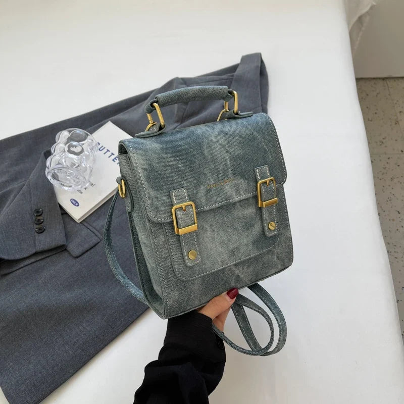 Sac femme style cartable bleu élégant