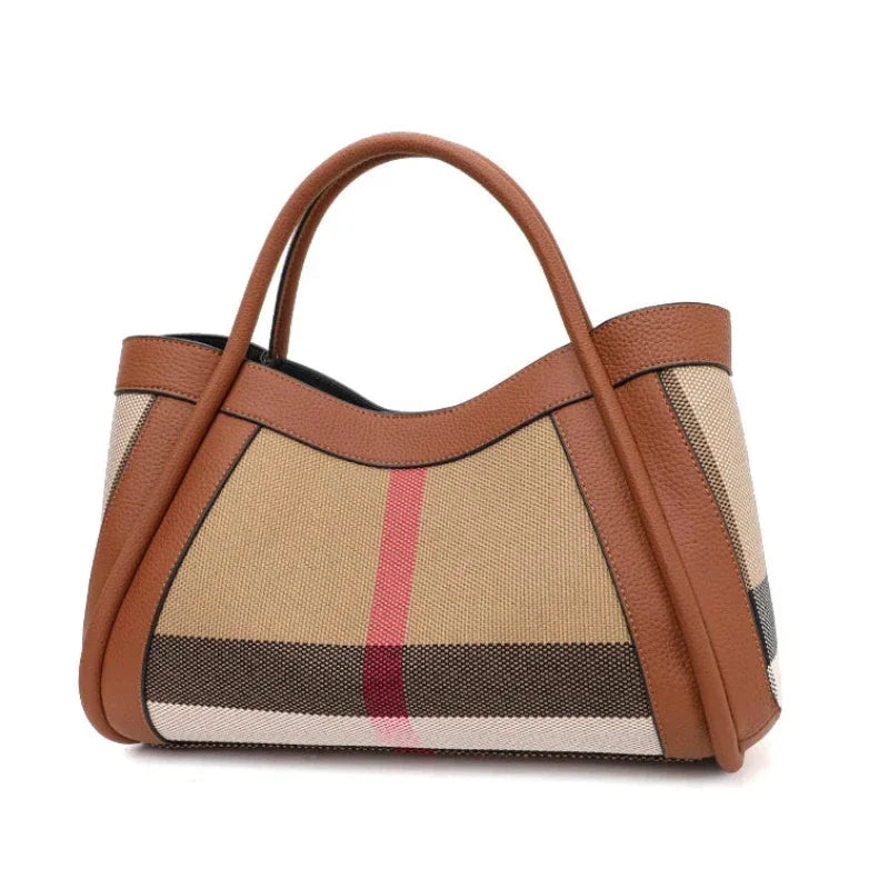 Sac fourre-tout à main en toile et simili marron